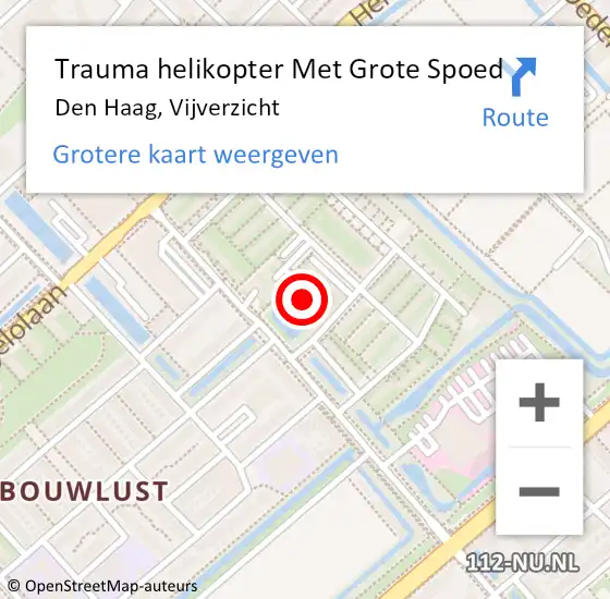 Locatie op kaart van de 112 melding: Trauma helikopter Met Grote Spoed Naar Den Haag, Vijverzicht op 10 november 2023 19:14