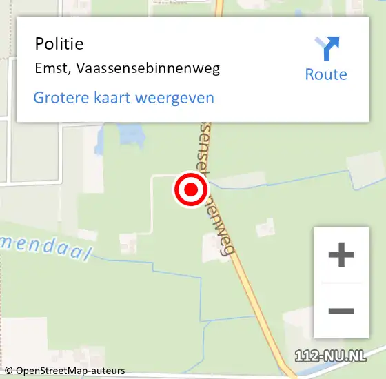 Locatie op kaart van de 112 melding: Politie Emst, Vaassensebinnenweg op 10 november 2023 19:26