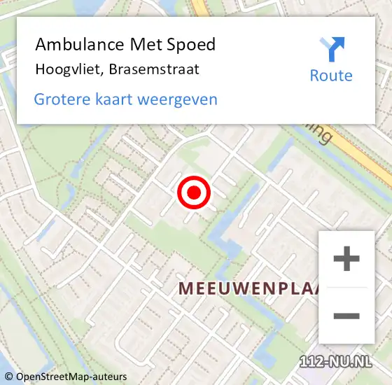 Locatie op kaart van de 112 melding: Ambulance Met Spoed Naar Hoogvliet, Brasemstraat op 10 november 2023 19:28