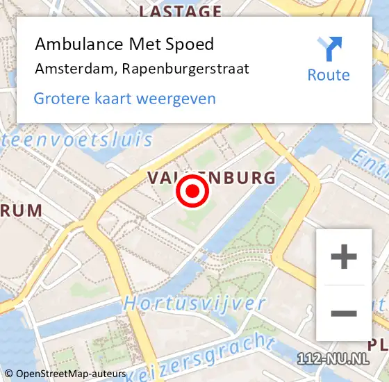 Locatie op kaart van de 112 melding: Ambulance Met Spoed Naar Amsterdam, Rapenburgerstraat op 10 november 2023 19:47