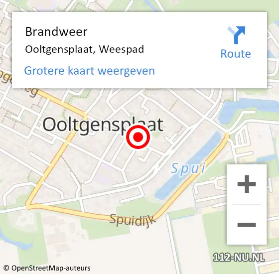 Locatie op kaart van de 112 melding: Brandweer Ooltgensplaat, Weespad op 10 november 2023 19:55