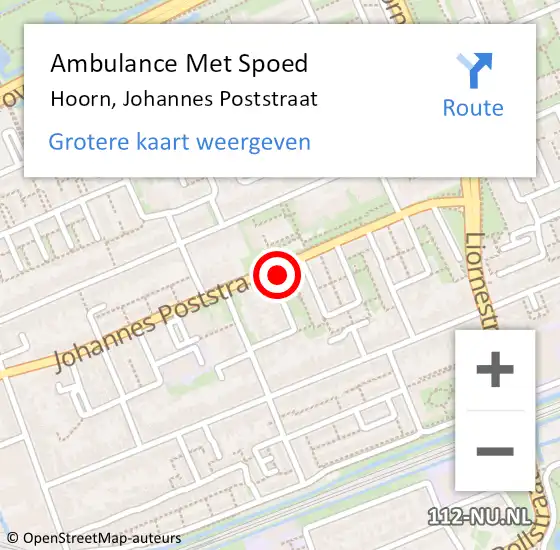 Locatie op kaart van de 112 melding: Ambulance Met Spoed Naar Hoorn, Johannes Poststraat op 10 november 2023 20:10