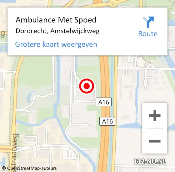 Locatie op kaart van de 112 melding: Ambulance Met Spoed Naar Dordrecht, Amstelwijckweg op 10 november 2023 21:48