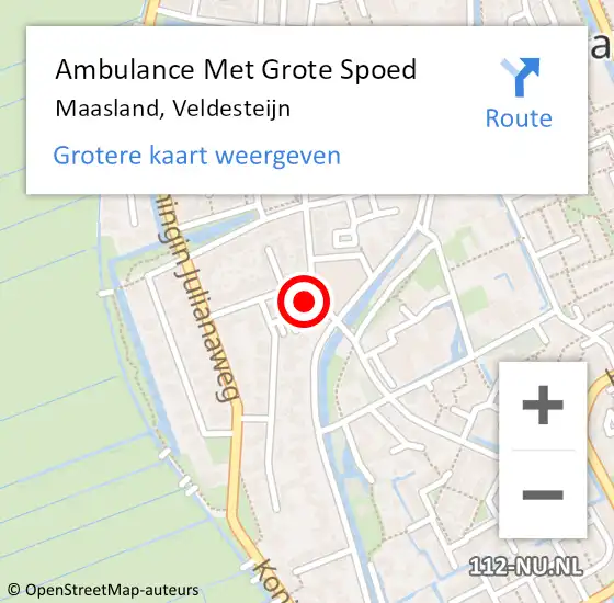 Locatie op kaart van de 112 melding: Ambulance Met Grote Spoed Naar Maasland, Veldesteijn op 10 november 2023 22:01