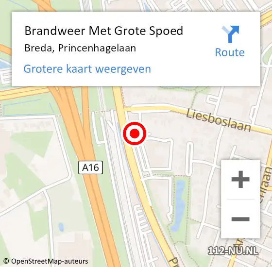 Locatie op kaart van de 112 melding: Brandweer Met Grote Spoed Naar Breda, Princenhagelaan op 10 november 2023 22:30