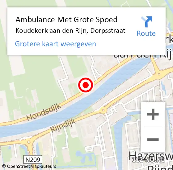 Locatie op kaart van de 112 melding: Ambulance Met Grote Spoed Naar Koudekerk aan den Rijn, Dorpsstraat op 10 november 2023 22:35