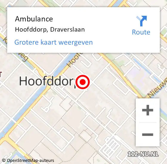 Locatie op kaart van de 112 melding: Ambulance Hoofddorp, Draverslaan op 10 november 2023 22:38