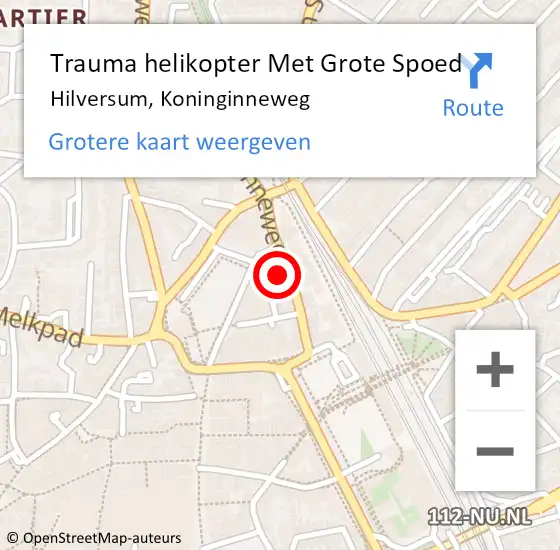 Locatie op kaart van de 112 melding: Trauma helikopter Met Grote Spoed Naar Hilversum, Koninginneweg op 10 november 2023 22:53