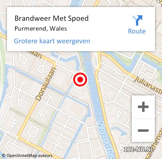 Locatie op kaart van de 112 melding: Brandweer Met Spoed Naar Purmerend, Wales op 10 november 2023 23:05