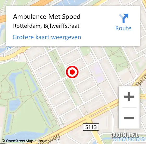 Locatie op kaart van de 112 melding: Ambulance Met Spoed Naar Rotterdam, Bijlwerffstraat op 10 november 2023 23:11