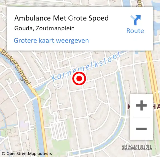 Locatie op kaart van de 112 melding: Ambulance Met Grote Spoed Naar Gouda, Zoutmanplein op 10 november 2023 23:14