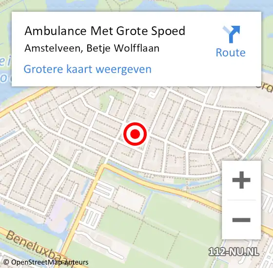 Locatie op kaart van de 112 melding: Ambulance Met Grote Spoed Naar Amstelveen, Betje Wolfflaan op 10 november 2023 23:53