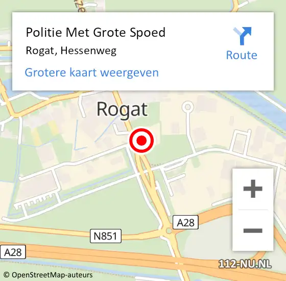 Locatie op kaart van de 112 melding: Politie Met Grote Spoed Naar Rogat, Hessenweg op 10 november 2023 23:54