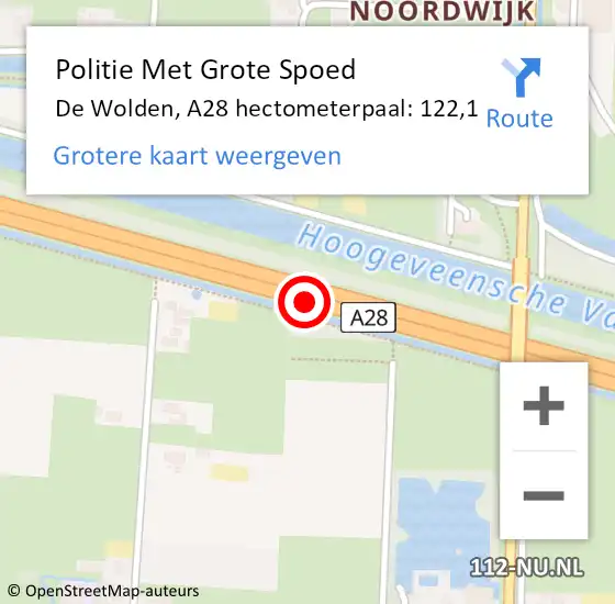 Locatie op kaart van de 112 melding: Politie Met Grote Spoed Naar De Wolden, A28 hectometerpaal: 122,1 op 10 november 2023 23:55