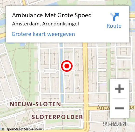 Locatie op kaart van de 112 melding: Ambulance Met Grote Spoed Naar Amsterdam, Arendonksingel op 11 november 2023 00:09