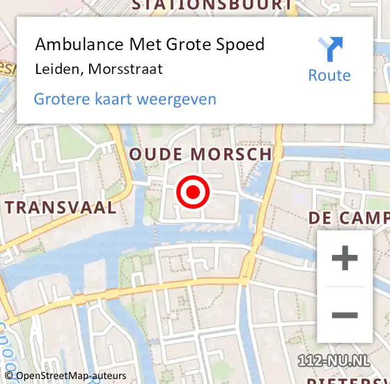 Locatie op kaart van de 112 melding: Ambulance Met Grote Spoed Naar Leiden, Morsstraat op 11 november 2023 00:13