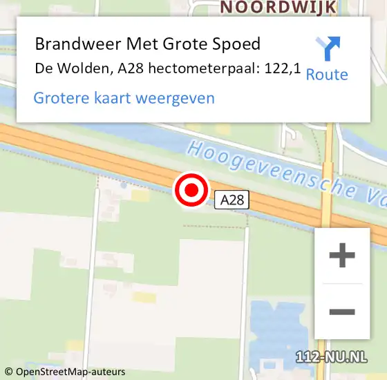 Locatie op kaart van de 112 melding: Brandweer Met Grote Spoed Naar De Wolden, A28 hectometerpaal: 122,1 op 11 november 2023 00:24