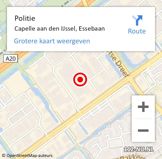 Locatie op kaart van de 112 melding: Politie Capelle aan den IJssel, Essebaan op 11 november 2023 00:54