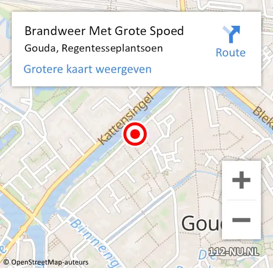 Locatie op kaart van de 112 melding: Brandweer Met Grote Spoed Naar Gouda, Regentesseplantsoen op 11 november 2023 01:00