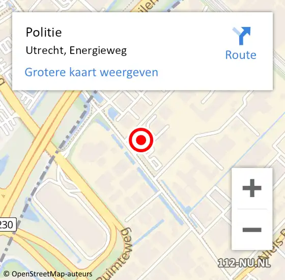 Locatie op kaart van de 112 melding: Politie Utrecht, Energieweg op 11 november 2023 01:12