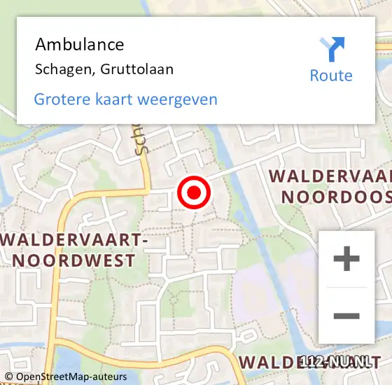 Locatie op kaart van de 112 melding: Ambulance Schagen, Gruttolaan op 11 november 2023 01:23