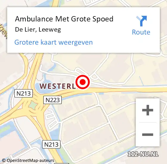 Locatie op kaart van de 112 melding: Ambulance Met Grote Spoed Naar De Lier, Leeweg op 11 november 2023 01:35