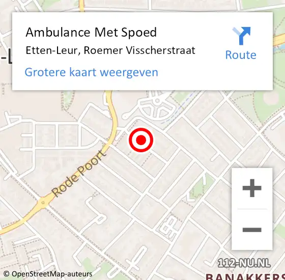 Locatie op kaart van de 112 melding: Ambulance Met Spoed Naar Etten-Leur, Roemer Visscherstraat op 14 september 2014 23:30