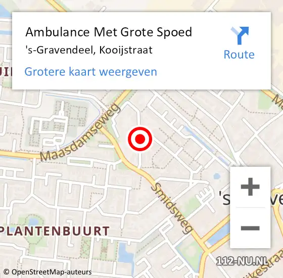Locatie op kaart van de 112 melding: Ambulance Met Grote Spoed Naar 's-Gravendeel, Kooijstraat op 11 november 2023 04:59