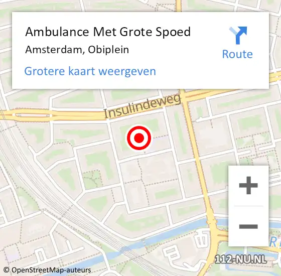 Locatie op kaart van de 112 melding: Ambulance Met Grote Spoed Naar Amsterdam, Obiplein op 11 november 2023 05:46