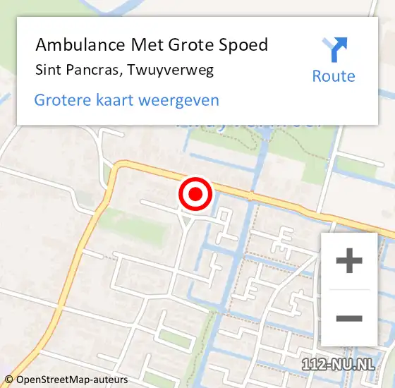 Locatie op kaart van de 112 melding: Ambulance Met Grote Spoed Naar Sint Pancras, Twuyverweg op 11 november 2023 05:51