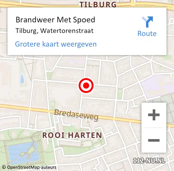 Locatie op kaart van de 112 melding: Brandweer Met Spoed Naar Tilburg, Watertorenstraat op 11 november 2023 06:17