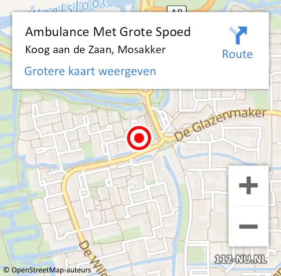 Locatie op kaart van de 112 melding: Ambulance Met Grote Spoed Naar Koog aan de Zaan, Mosakker op 11 november 2023 07:28