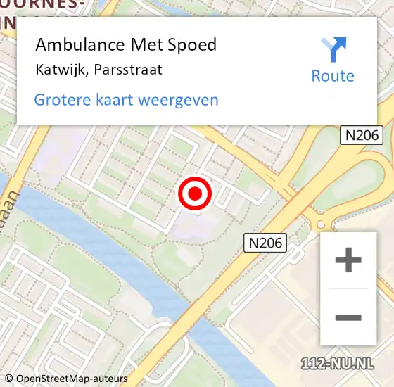 Locatie op kaart van de 112 melding: Ambulance Met Spoed Naar Katwijk, Parsstraat op 11 november 2023 08:59