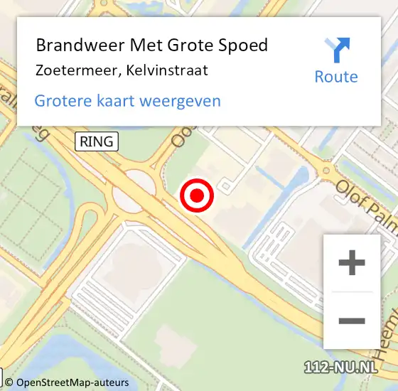 Locatie op kaart van de 112 melding: Brandweer Met Grote Spoed Naar Zoetermeer, Kelvinstraat op 11 november 2023 09:46