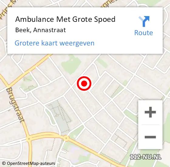 Locatie op kaart van de 112 melding: Ambulance Met Grote Spoed Naar Beek, Annastraat op 15 september 2014 00:07