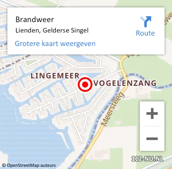 Locatie op kaart van de 112 melding: Brandweer Lienden, Gelderse Singel op 11 november 2023 10:04