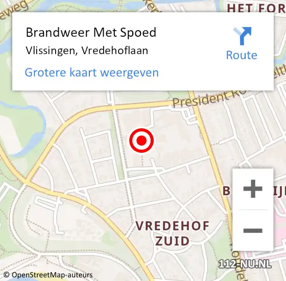 Locatie op kaart van de 112 melding: Brandweer Met Spoed Naar Vlissingen, Vredehoflaan op 11 november 2023 10:14