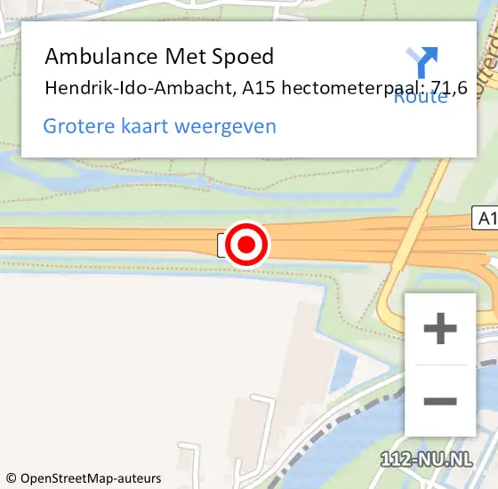 Locatie op kaart van de 112 melding: Ambulance Met Spoed Naar Hendrik-Ido-Ambacht, A15 hectometerpaal: 71,6 op 11 november 2023 10:19