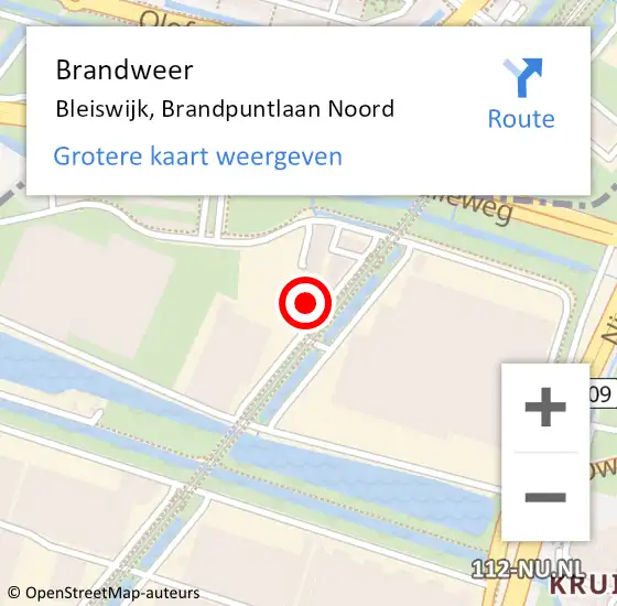 Locatie op kaart van de 112 melding: Brandweer Bleiswijk, Brandpuntlaan Noord op 11 november 2023 10:25