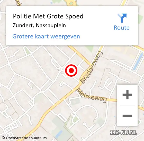 Locatie op kaart van de 112 melding: Politie Met Grote Spoed Naar Zundert, Nassauplein op 11 november 2023 10:42