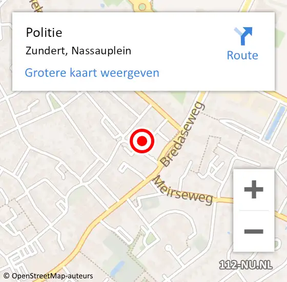 Locatie op kaart van de 112 melding: Politie Zundert, Nassauplein op 11 november 2023 10:42