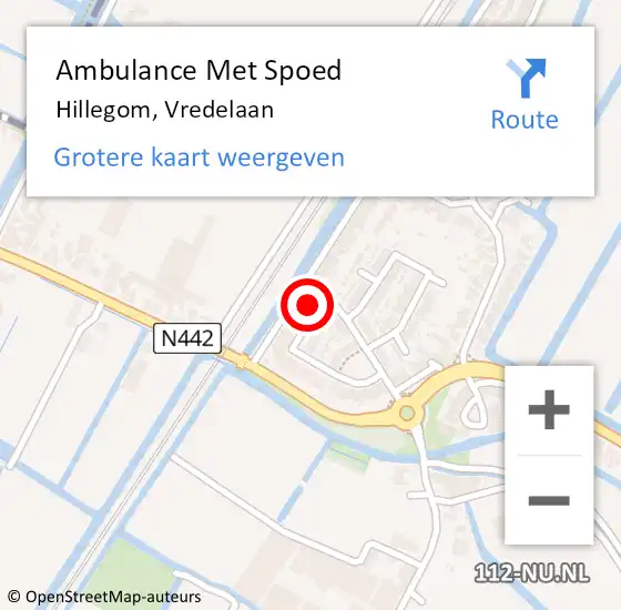 Locatie op kaart van de 112 melding: Ambulance Met Spoed Naar Hillegom, Vredelaan op 11 november 2023 10:58
