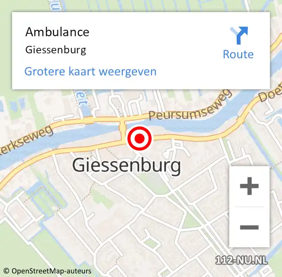 Locatie op kaart van de 112 melding: Ambulance Giessenburg op 11 november 2023 11:10