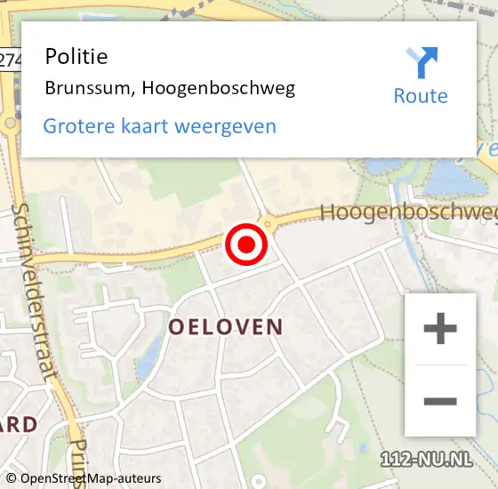 Locatie op kaart van de 112 melding: Politie Brunssum, Hoogenboschweg op 11 november 2023 11:15