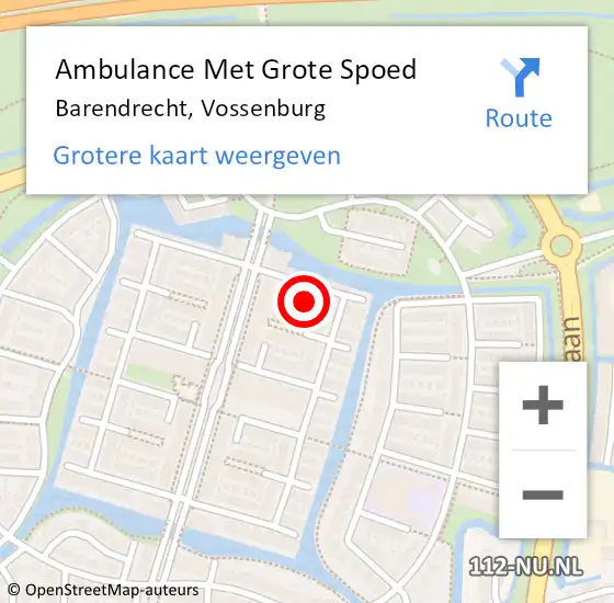 Locatie op kaart van de 112 melding: Ambulance Met Grote Spoed Naar Barendrecht, Vossenburg op 11 november 2023 11:40