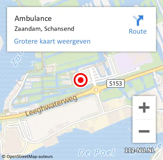 Locatie op kaart van de 112 melding: Ambulance Zaandam, Schansend op 11 november 2023 11:48