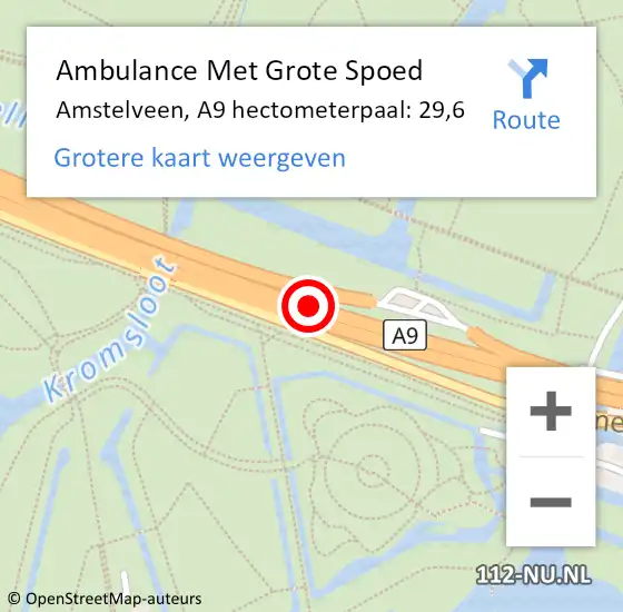 Locatie op kaart van de 112 melding: Ambulance Met Grote Spoed Naar Amstelveen, A9 hectometerpaal: 29,6 op 11 november 2023 11:52