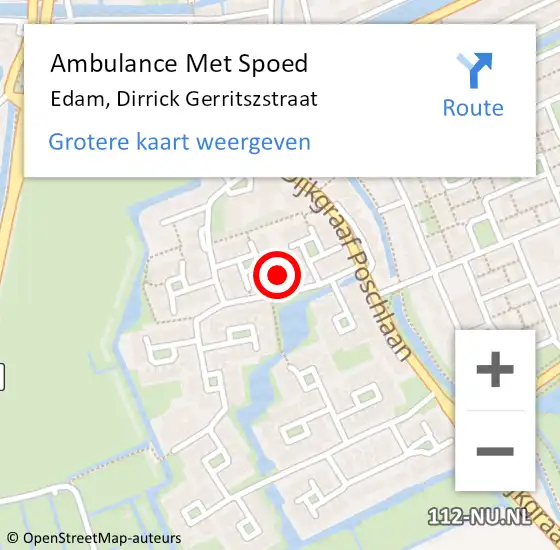 Locatie op kaart van de 112 melding: Ambulance Met Spoed Naar Edam, Dirrick Gerritszstraat op 11 november 2023 12:19