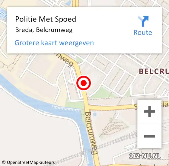 Locatie op kaart van de 112 melding: Politie Met Spoed Naar Breda, Belcrumweg op 11 november 2023 12:20