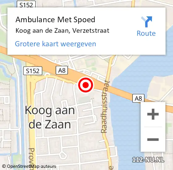 Locatie op kaart van de 112 melding: Ambulance Met Spoed Naar Koog aan de Zaan, Verzetstraat op 11 november 2023 12:21